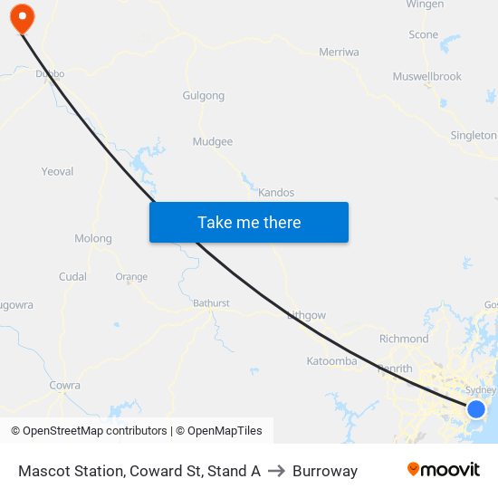 Mascot Station, Coward St, Stand A to Burroway map