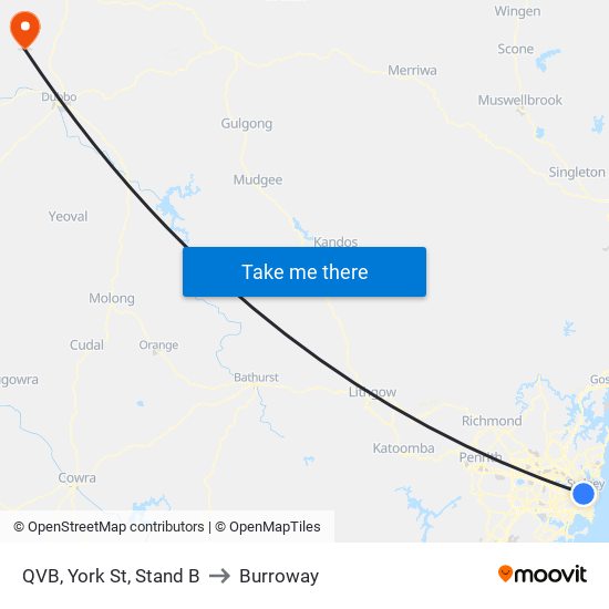 QVB, York St, Stand B to Burroway map