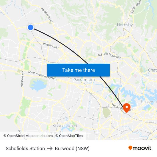 Schofields Station to Burwood (NSW) map