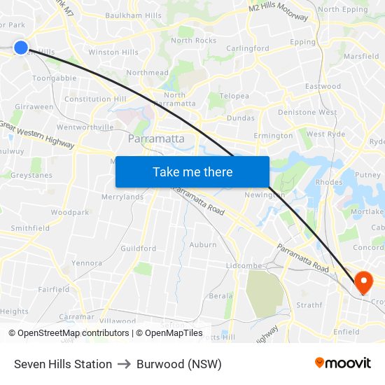 Seven Hills Station to Burwood (NSW) map