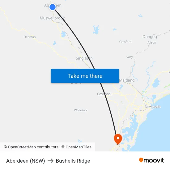 Aberdeen (NSW) to Bushells Ridge map