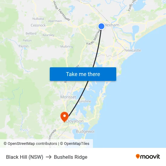 Black Hill (NSW) to Bushells Ridge map