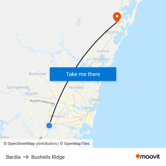 Bardia to Bushells Ridge map