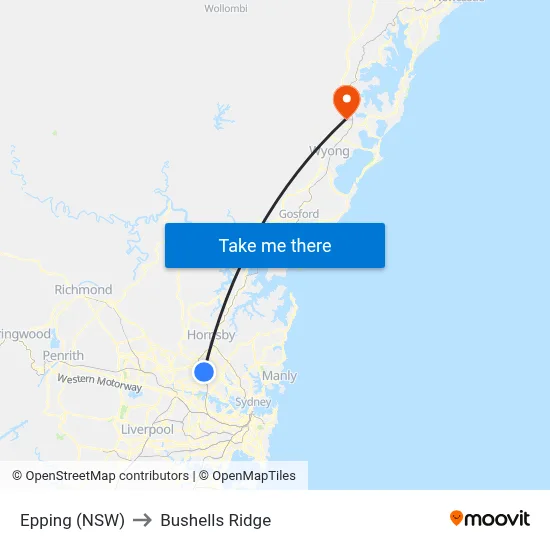 Epping (NSW) to Bushells Ridge map