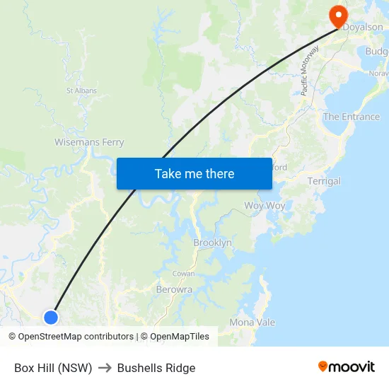 Box Hill (NSW) to Bushells Ridge map