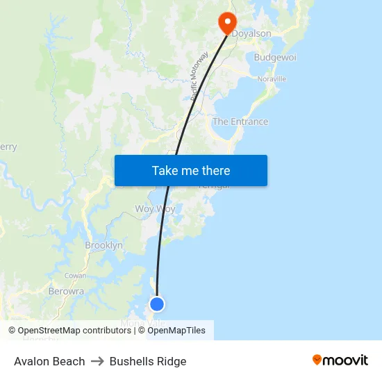 Avalon Beach to Bushells Ridge map