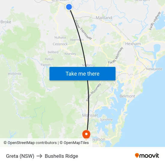Greta (NSW) to Bushells Ridge map