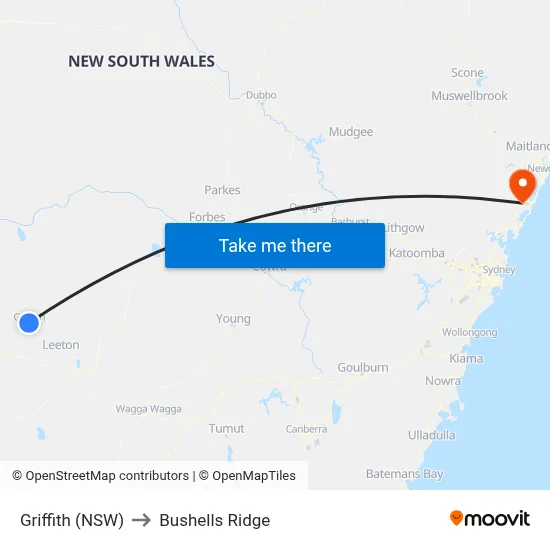 Griffith (NSW) to Bushells Ridge map