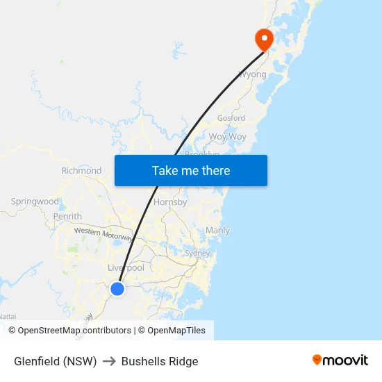 Glenfield (NSW) to Bushells Ridge map