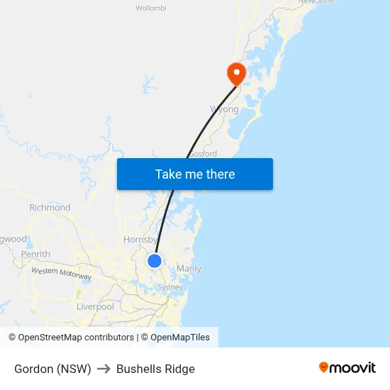 Gordon (NSW) to Bushells Ridge map