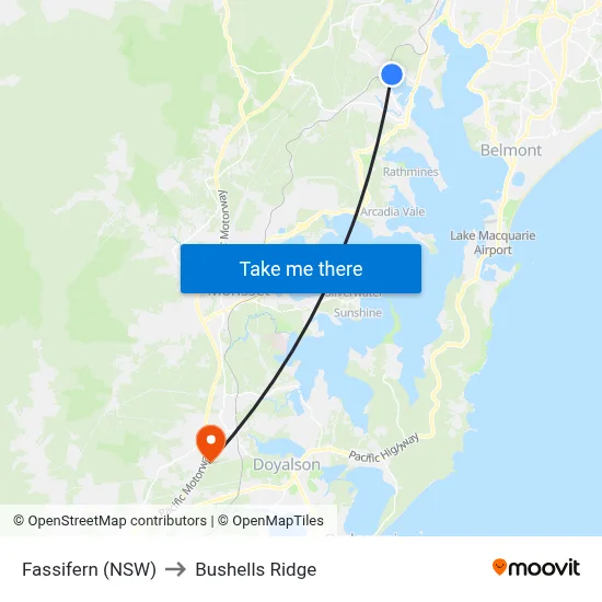 Fassifern (NSW) to Bushells Ridge map