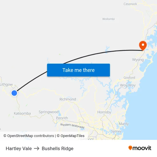 Hartley Vale to Bushells Ridge map