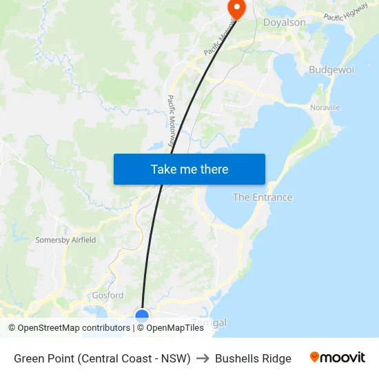Green Point (Central Coast - NSW) to Bushells Ridge map