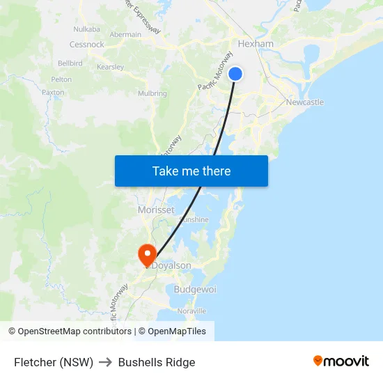 Fletcher (NSW) to Bushells Ridge map