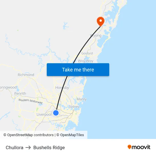 Chullora to Bushells Ridge map