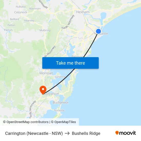 Carrington (Newcastle - NSW) to Bushells Ridge map