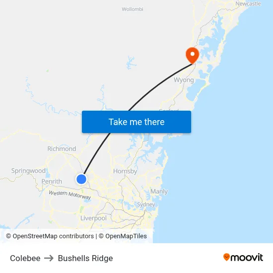 Colebee to Bushells Ridge map