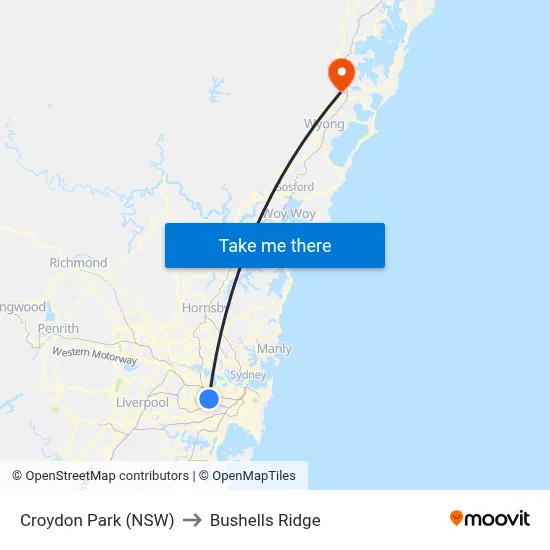 Croydon Park (NSW) to Bushells Ridge map