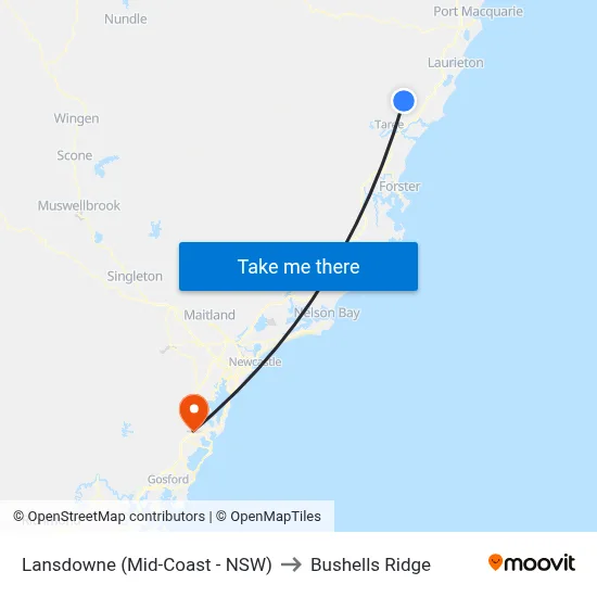 Lansdowne (Mid-Coast - NSW) to Bushells Ridge map