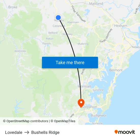 Lovedale to Bushells Ridge map