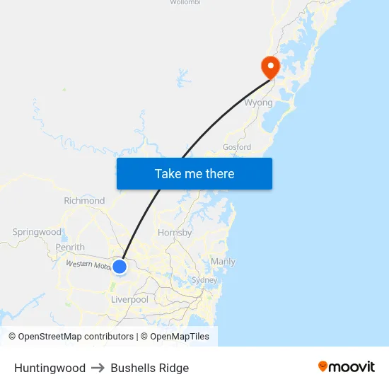 Huntingwood to Bushells Ridge map