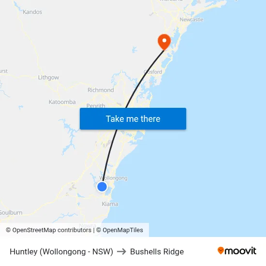 Huntley (Wollongong - NSW) to Bushells Ridge map