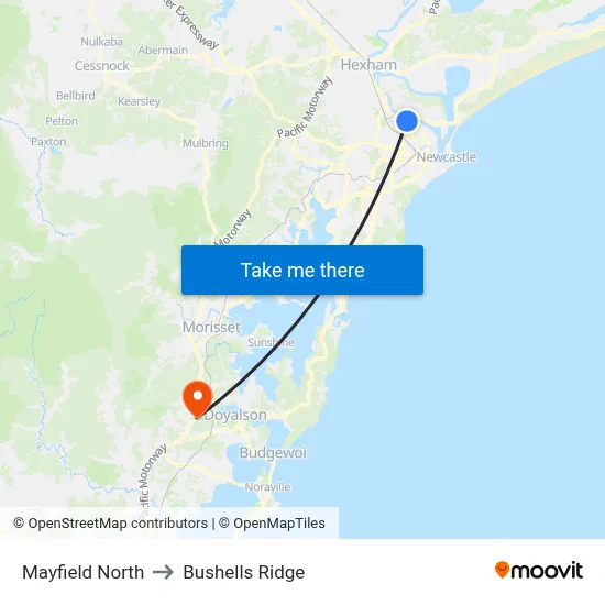 Mayfield North to Bushells Ridge map