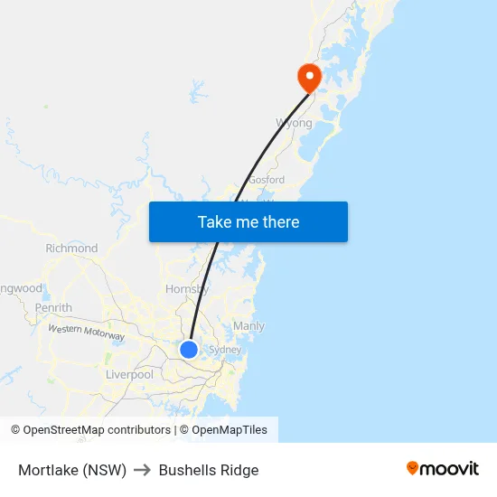 Mortlake (NSW) to Bushells Ridge map