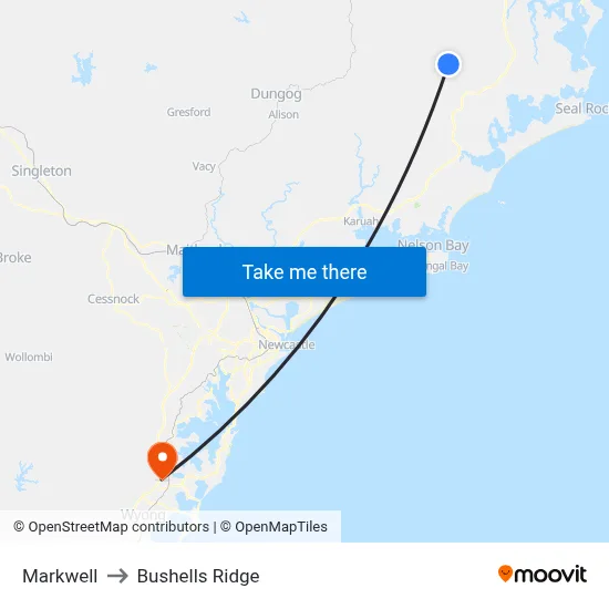 Markwell to Bushells Ridge map