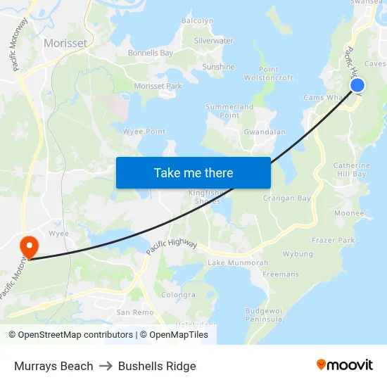 Murrays Beach to Bushells Ridge map