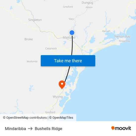Mindaribba to Bushells Ridge map