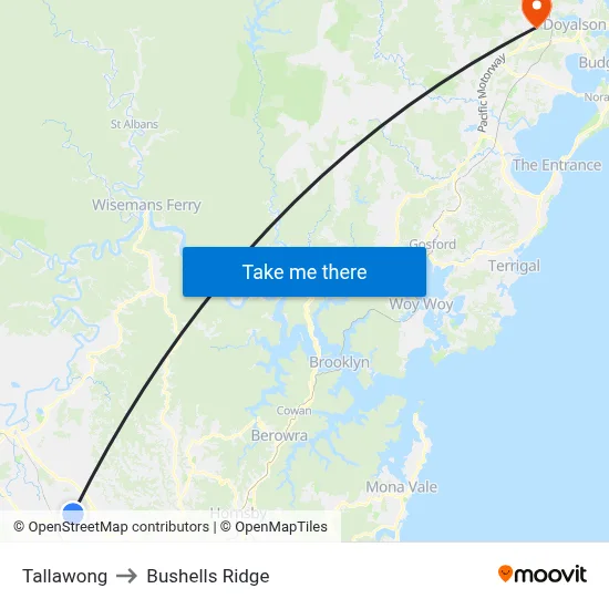 Tallawong to Bushells Ridge map