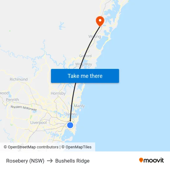 Rosebery (NSW) to Bushells Ridge map
