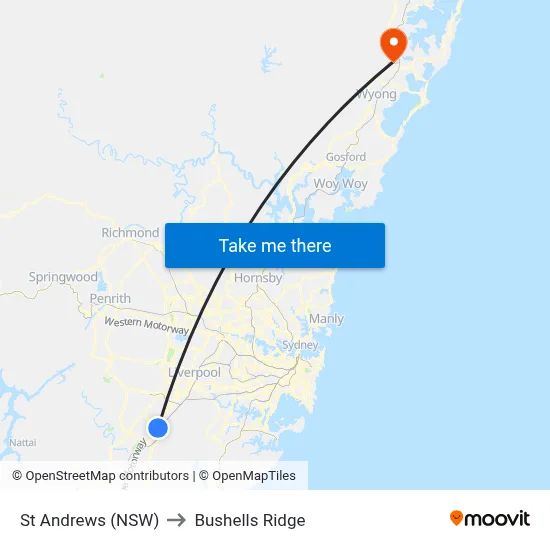 St Andrews (NSW) to Bushells Ridge map