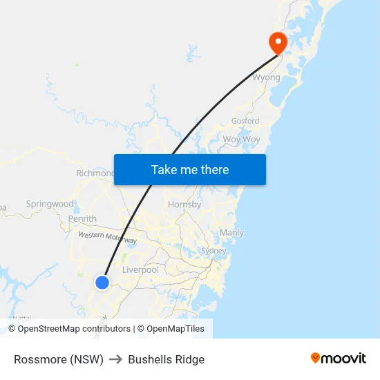 Rossmore (NSW) to Bushells Ridge map