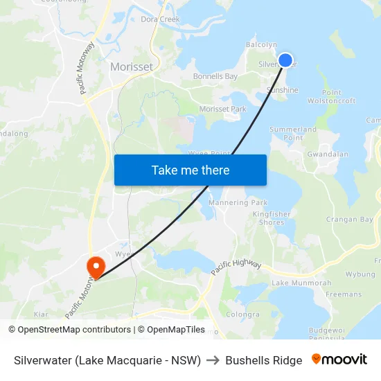Silverwater (Lake Macquarie - NSW) to Bushells Ridge map