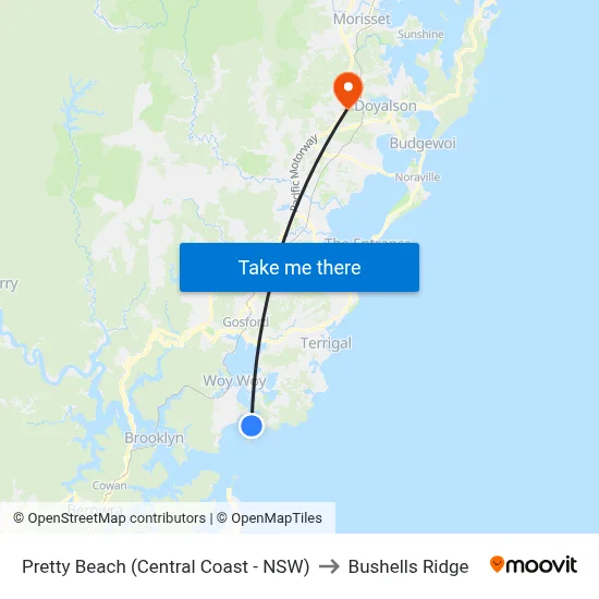 Pretty Beach (Central Coast - NSW) to Bushells Ridge map