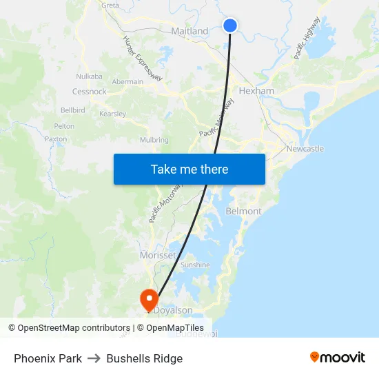 Phoenix Park to Bushells Ridge map