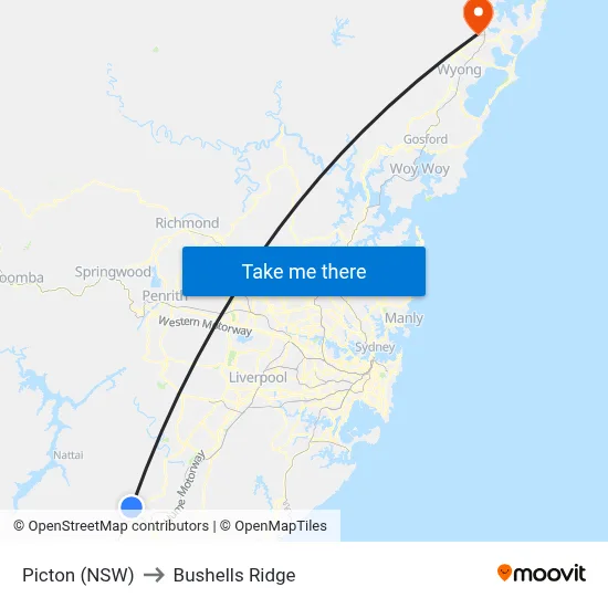 Picton (NSW) to Bushells Ridge map