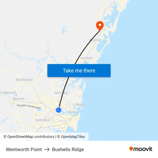 Wentworth Point to Bushells Ridge map
