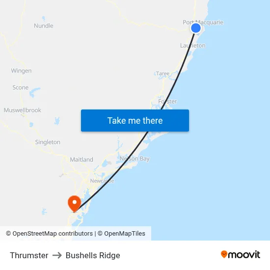Thrumster to Bushells Ridge map