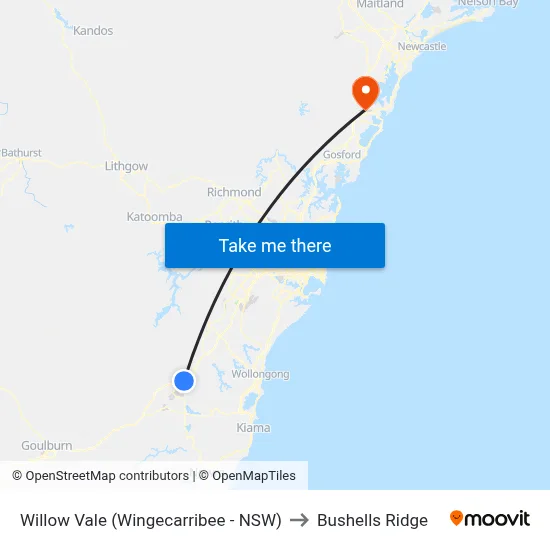 Willow Vale (Wingecarribee - NSW) to Bushells Ridge map