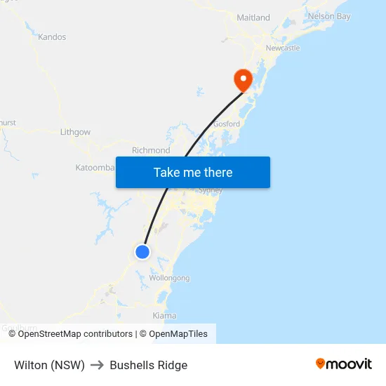 Wilton (NSW) to Bushells Ridge map