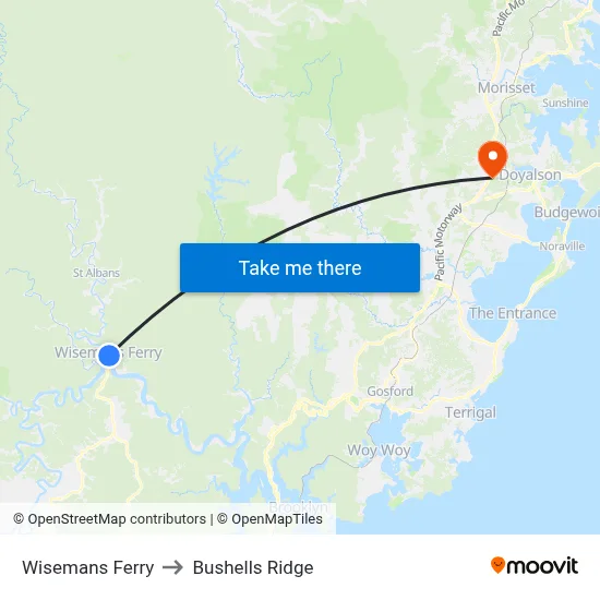 Wisemans Ferry to Bushells Ridge map