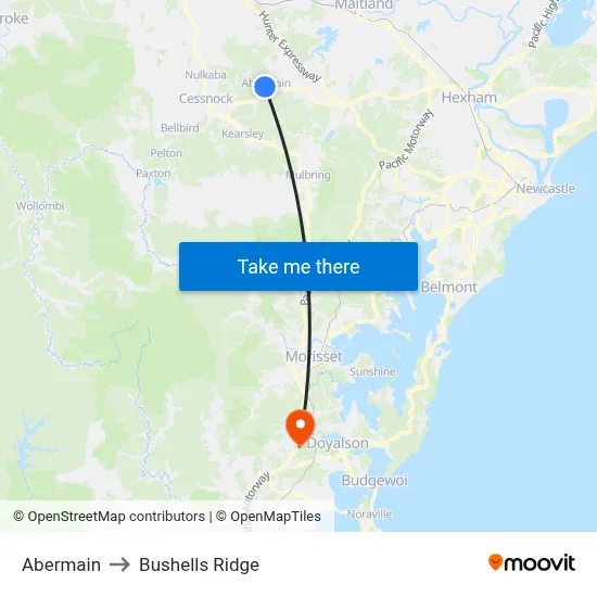Abermain to Bushells Ridge map