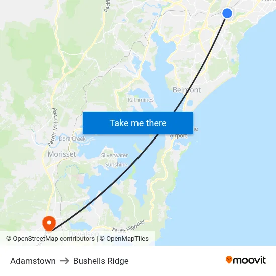 Adamstown to Bushells Ridge map
