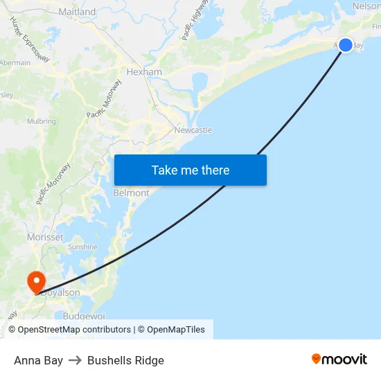 Anna Bay to Bushells Ridge map