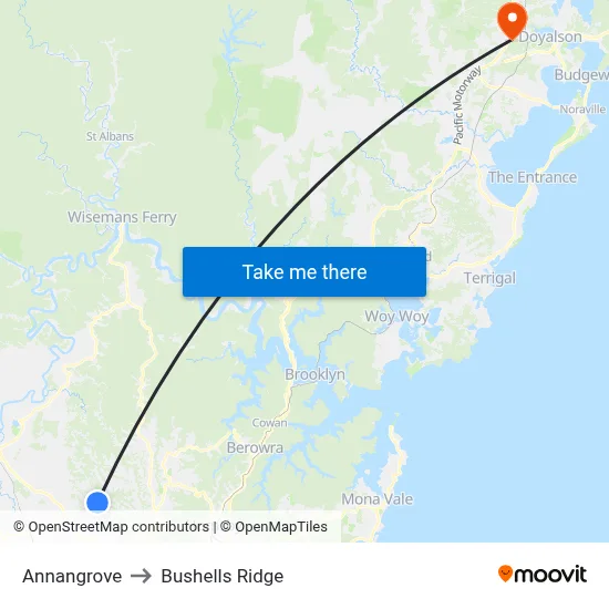 Annangrove to Bushells Ridge map