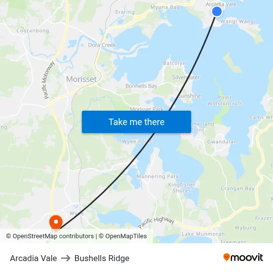 Arcadia Vale to Bushells Ridge map