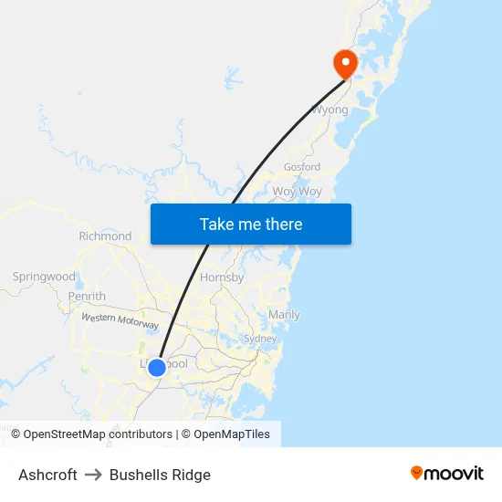Ashcroft to Bushells Ridge map